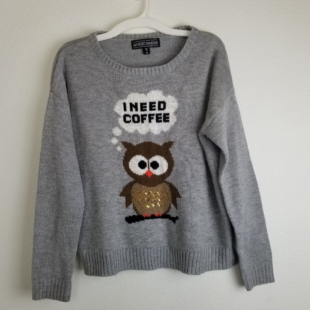 Almost Famous knit owl sweater